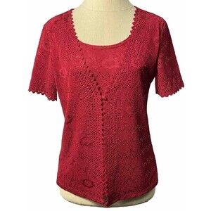 Belle Amie Women Petite Top/cardigan With Faux Top Inside Red With Sequin Sz PS